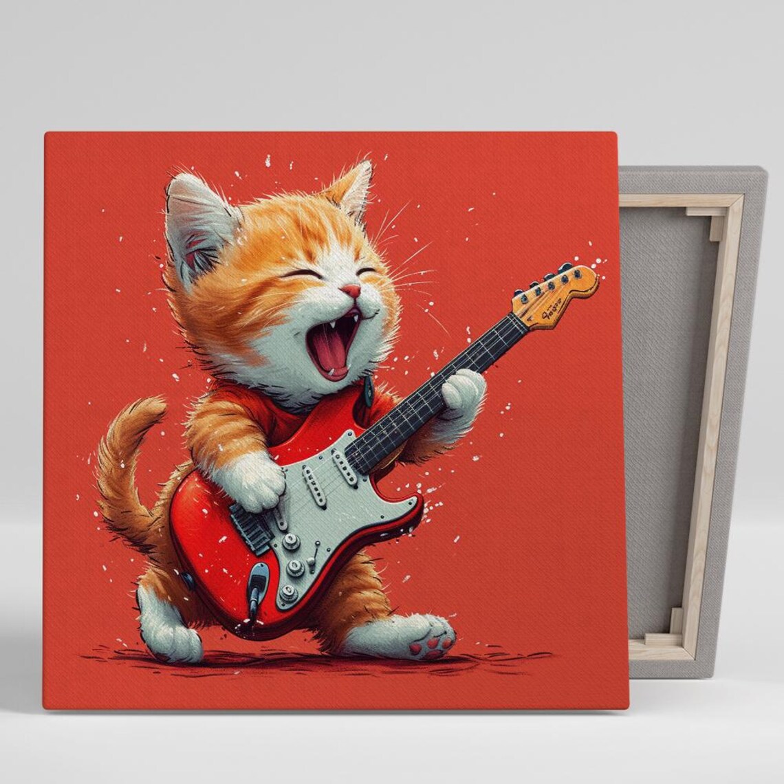 Rock Star Kitten Whimsical Animal Music Art Print