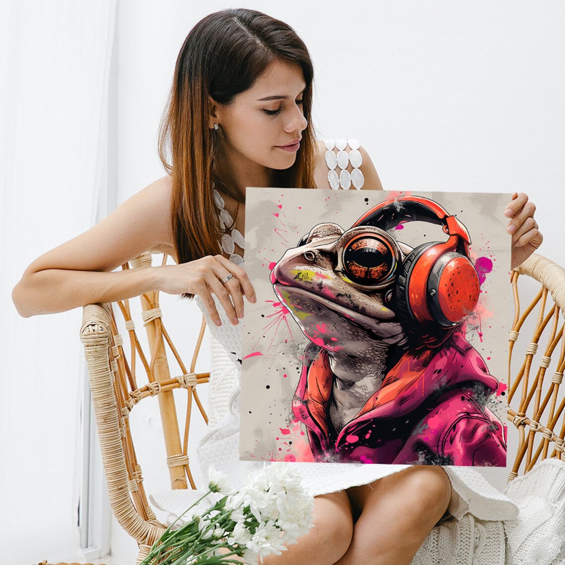 Frog DJ Headphones Pink Hoodie Surreal Urban Pop Art Wall Art - Image 3