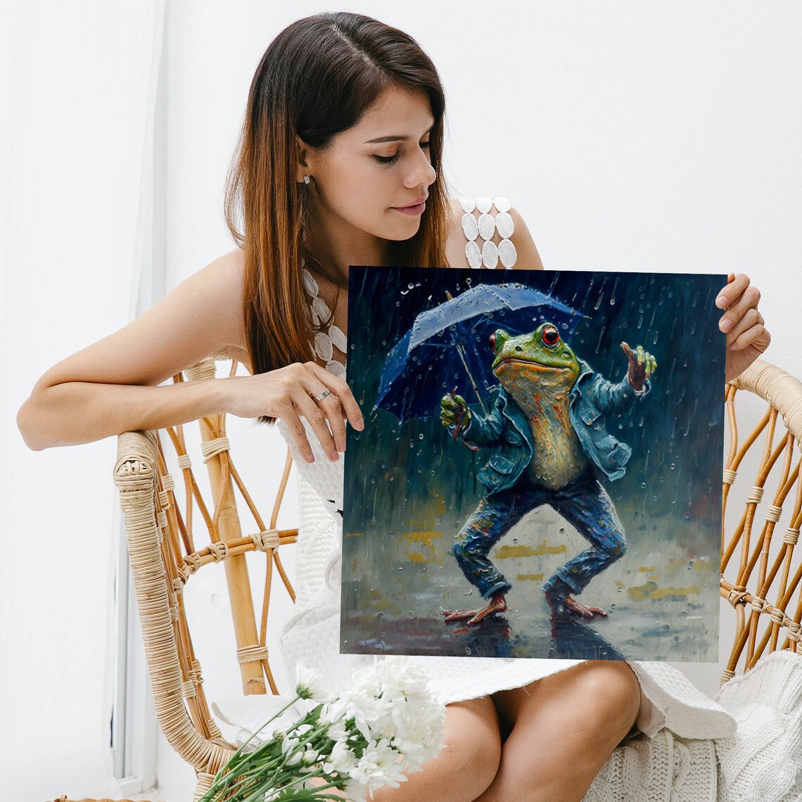 Frog in Rain Art Print, Animal Nature Wall Decor - Image 3