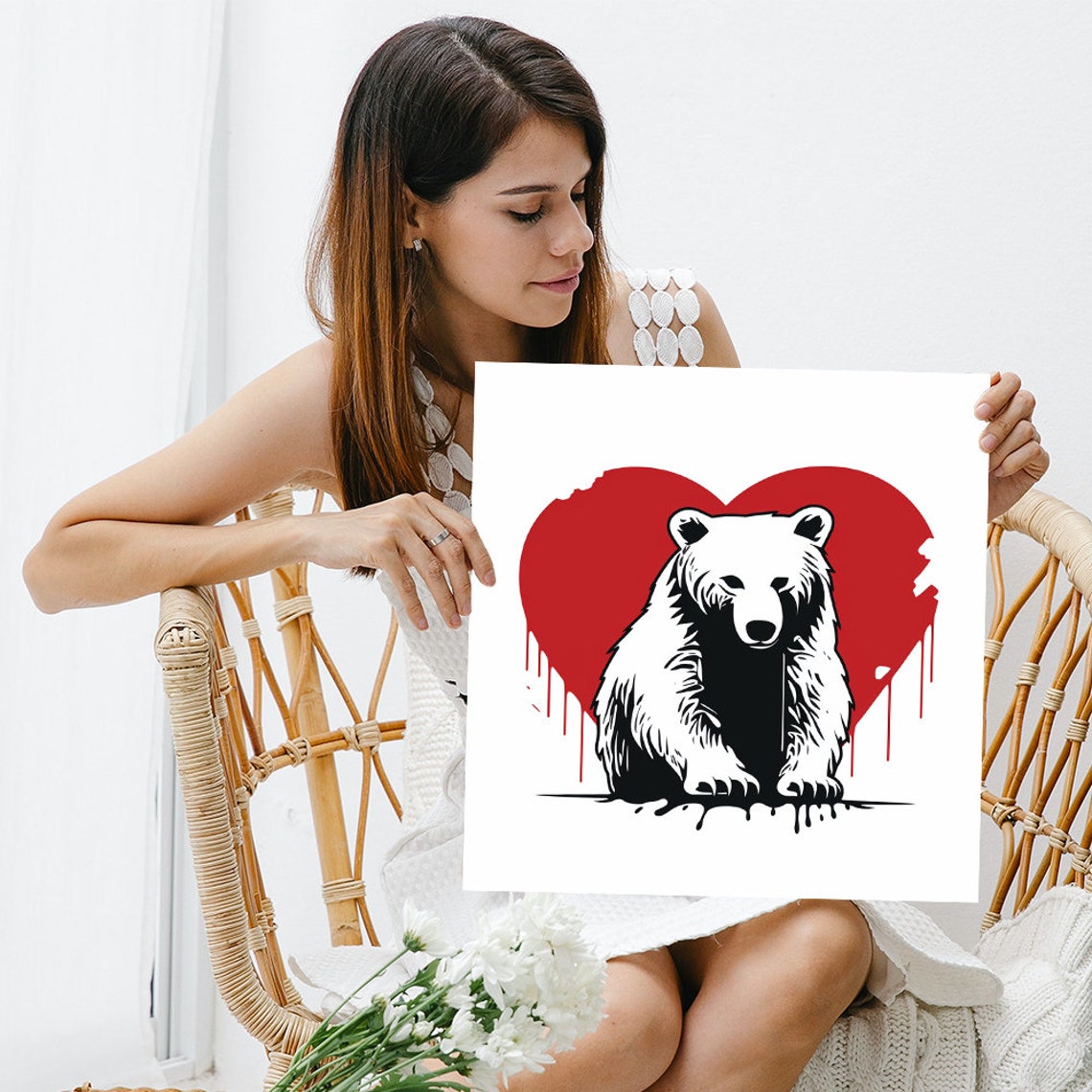 Bear With Red Bleeding Heart Street Pop Art Minimalist Poster - Image 3
