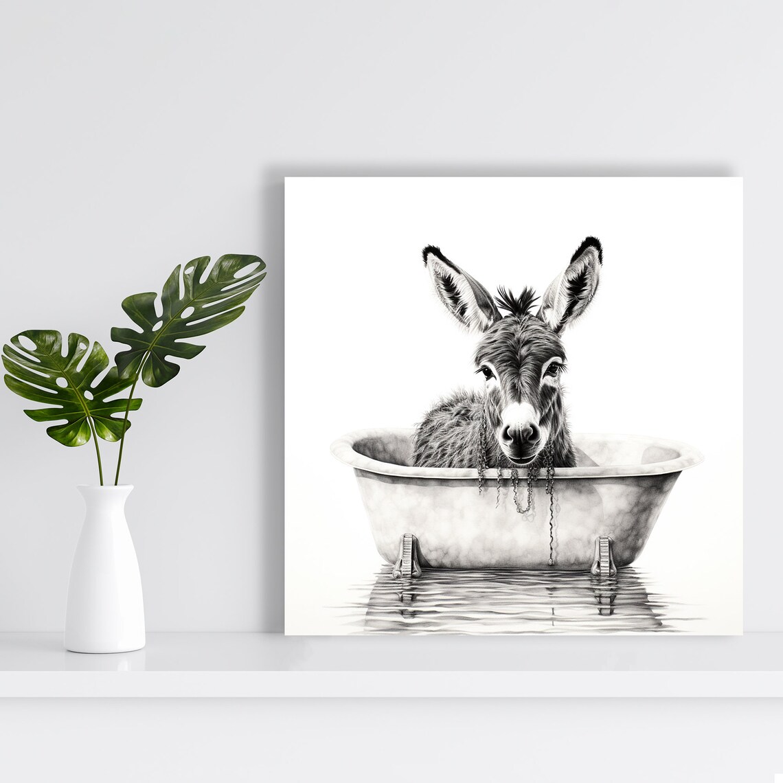 Donkey Farmhouse Decor Art Print, Black and White - Image 2