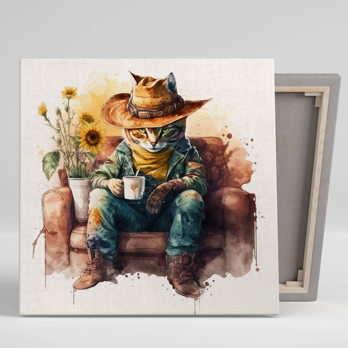Cowboy Cat Art Print, Western Animal Wall Decor