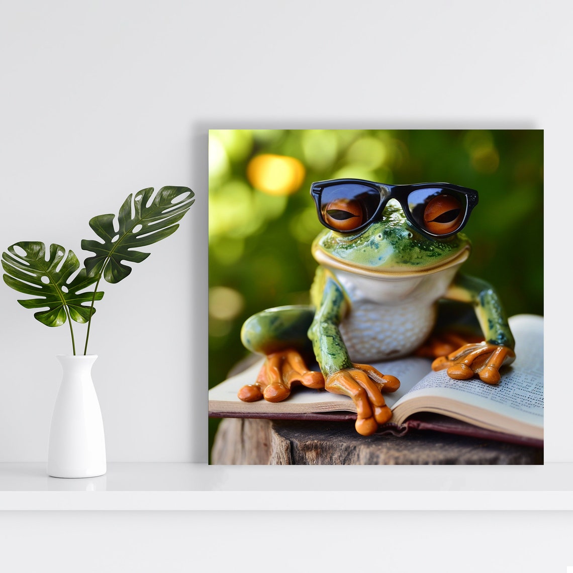 Cool Frog Wearing Sunglasses Sitting on Open Book Funny Nature Poster - Image 2