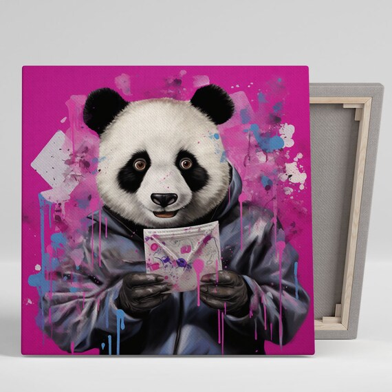 Panda Hoodie Envelope Hot Pink Graffiti Splatter Fun Animal Wall Poster