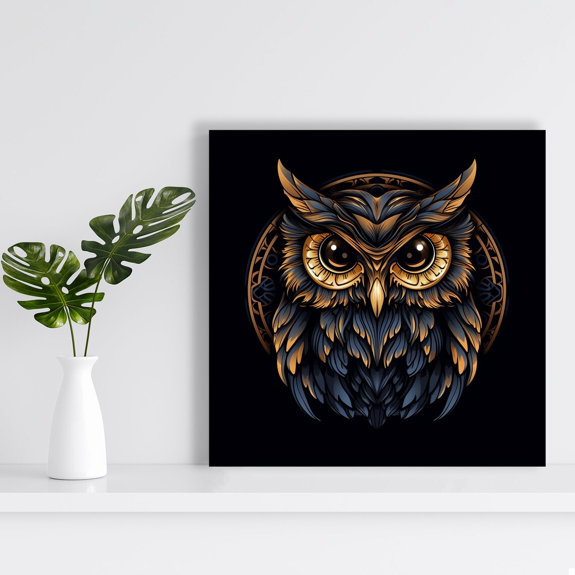 Majestic Owl Guardian Golden Eyes Dark Surreal Portrait Wall Poster - Image 2