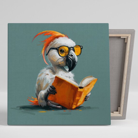 Cockatoo Reading Book Yellow Glasses Cute Whimsical Library Animal Poster