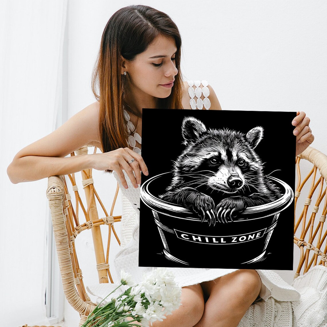 Chill Zone Raccoon In Tub Black White Funny Urban Animal Poster - Image 3