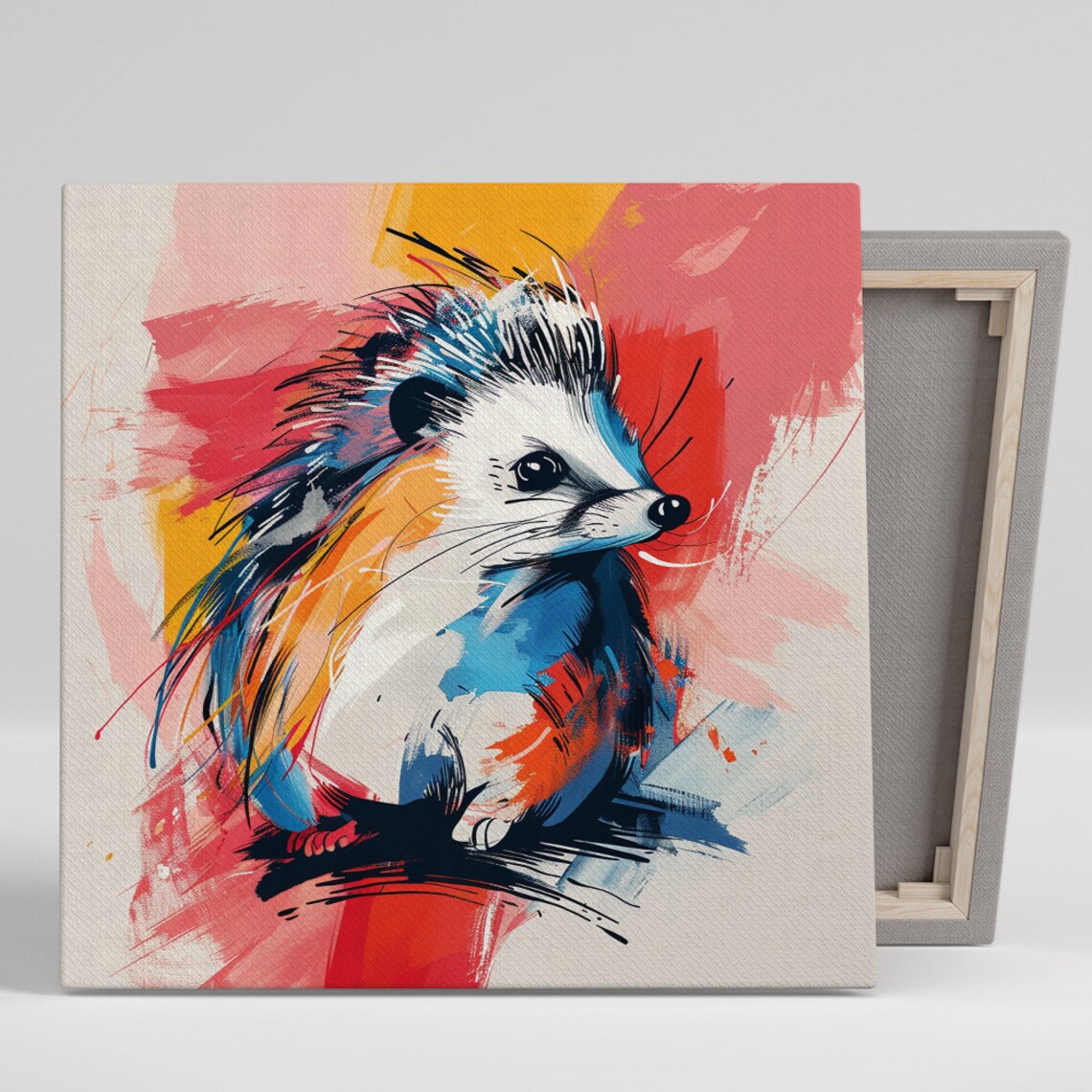 Hedgehog Watercolor Portrait Blue Orange Brushstroke Animal Art Poster