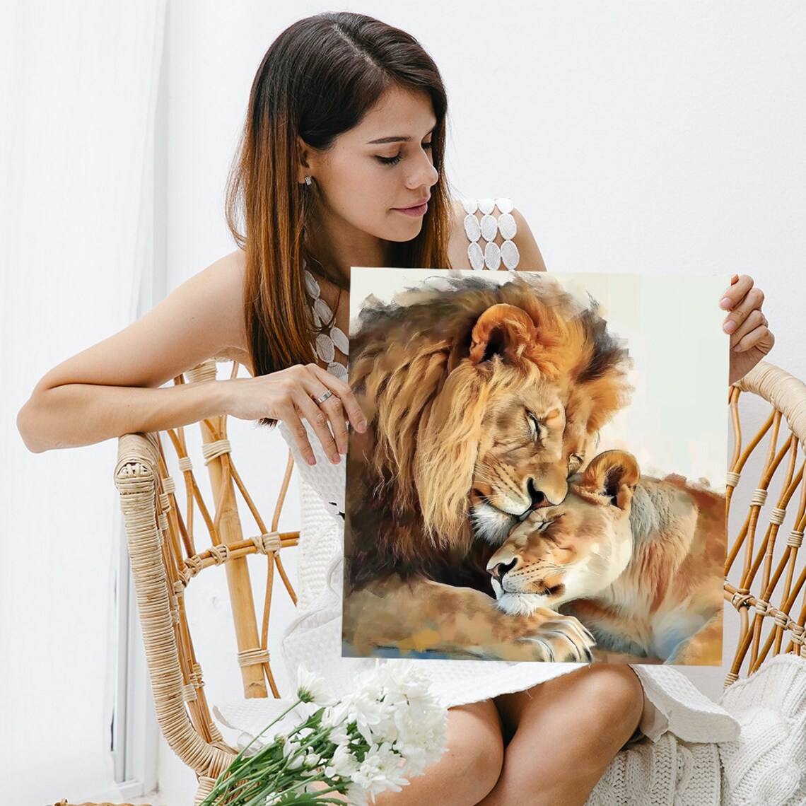 Majestic Lions Embrace Animal Nature Art Print - Image 3