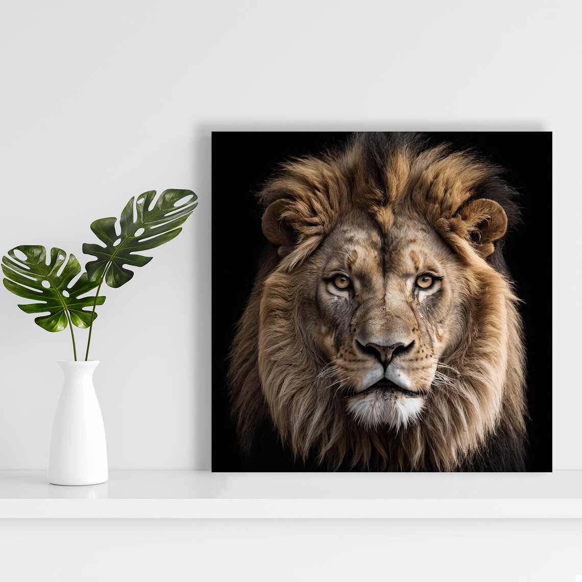 Majestic Lion Close-Up Portrait Brown Mane Black Background Wall Art Poster - Image 2
