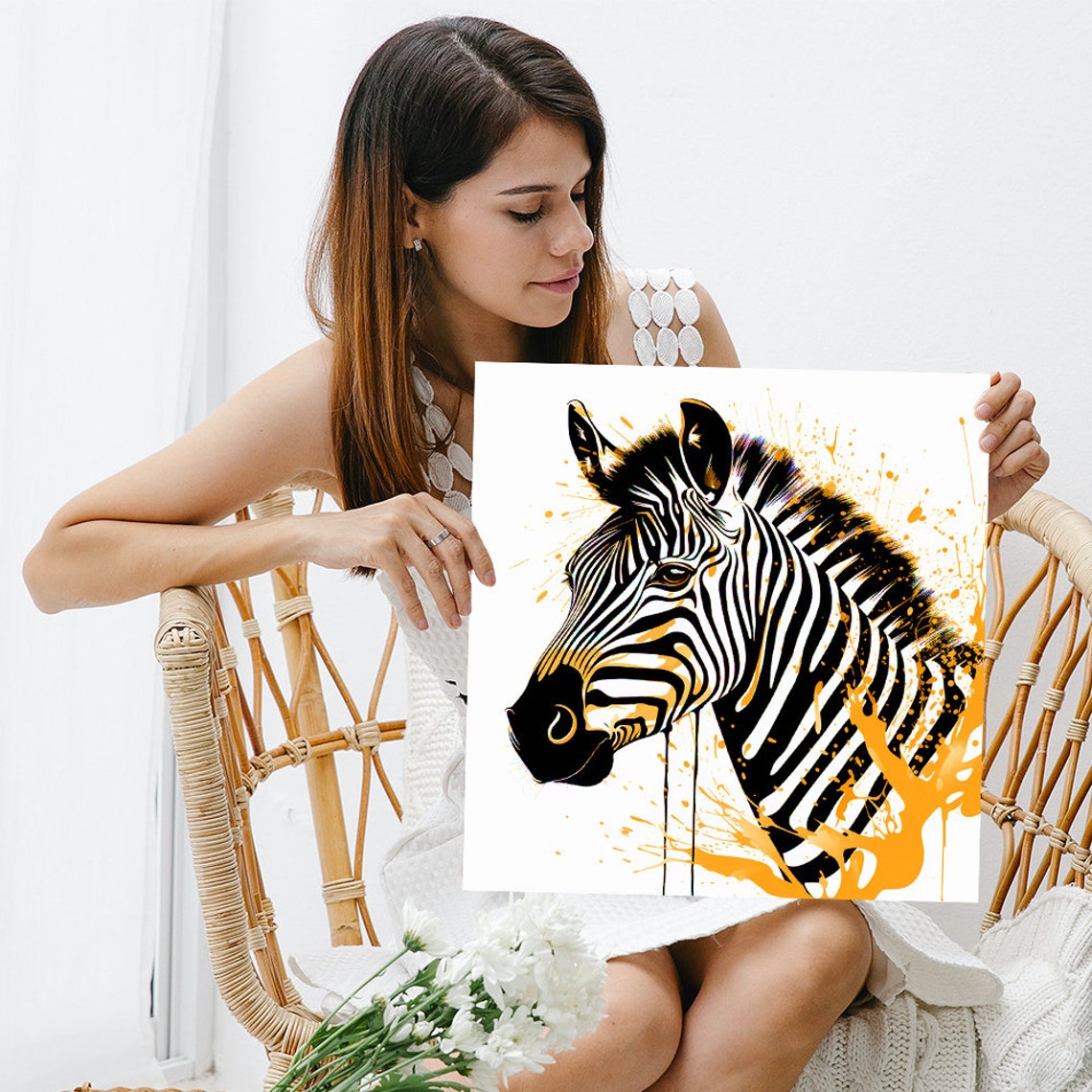 Zebra Head Orange Paint Splash Modern Minimalist Wall Art Poster - Image 3