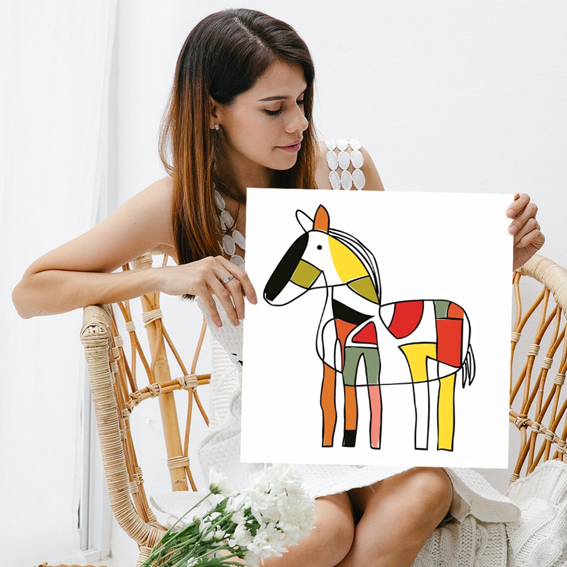 Abstract Geometric Horse Colorful Modern Animal Line Art Poster - Image 3