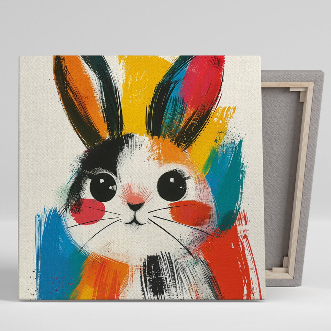 Whimsical Colorful Bunny Face Big Eyes Nursery Animal Art Poster