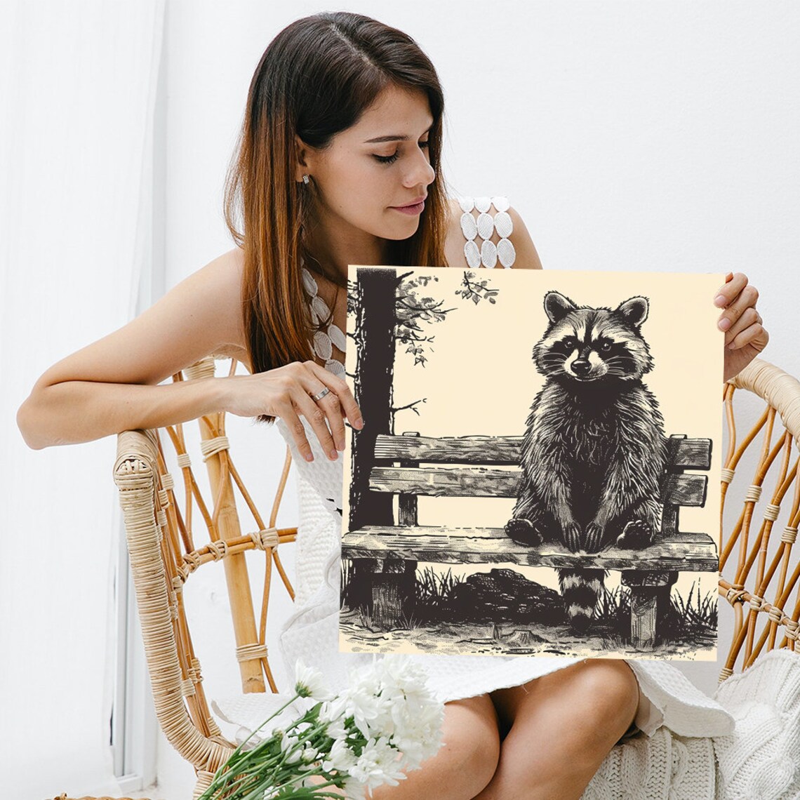 Raccoon Vintage Animal Art Print, Rustic Farmhouse - Image 3