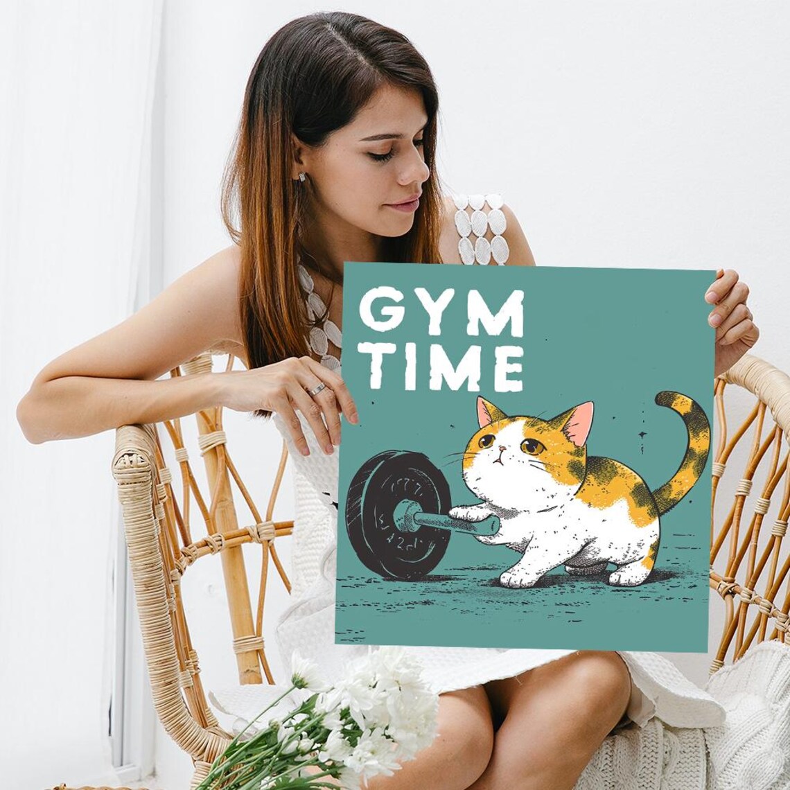 Cat Fitness Frenzy, Whimsical Pop Minimalist Poster - Image 3