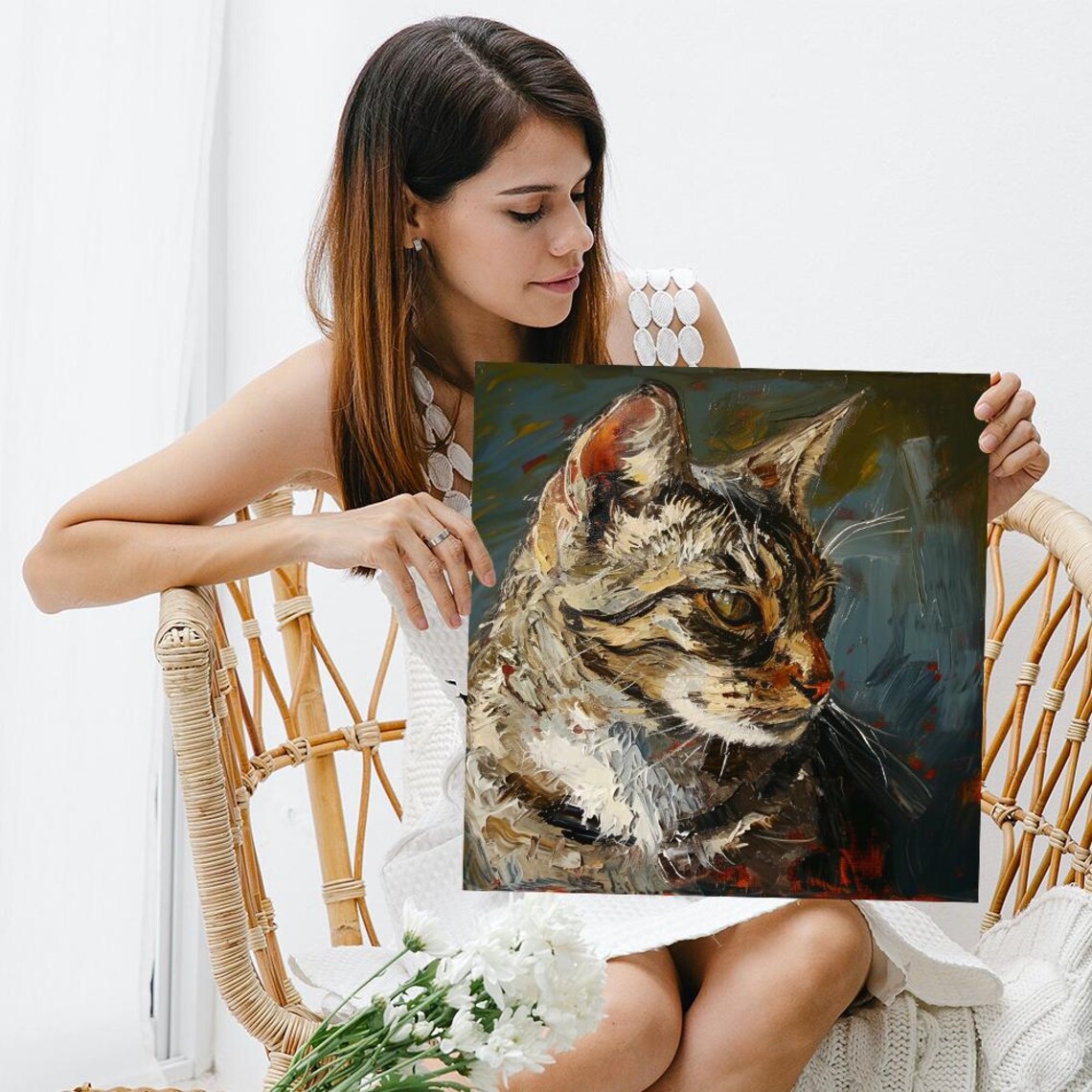Tabby Cat Oil Painting Portrait Expressive Animal Wall Art Decor Poster - Image 3