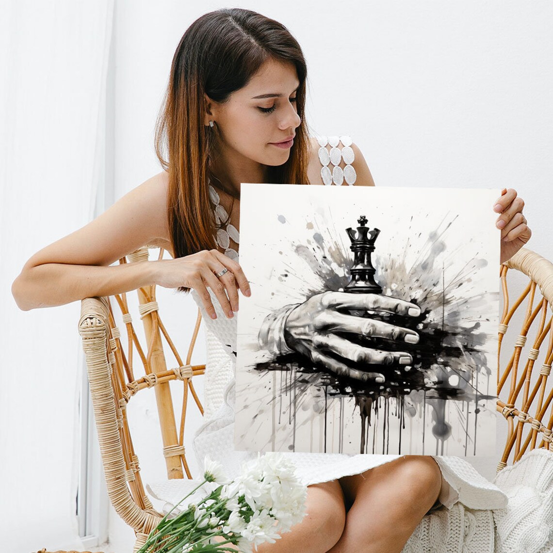 Black And White Chess Wall Art Print, Classic Decor - Image 3
