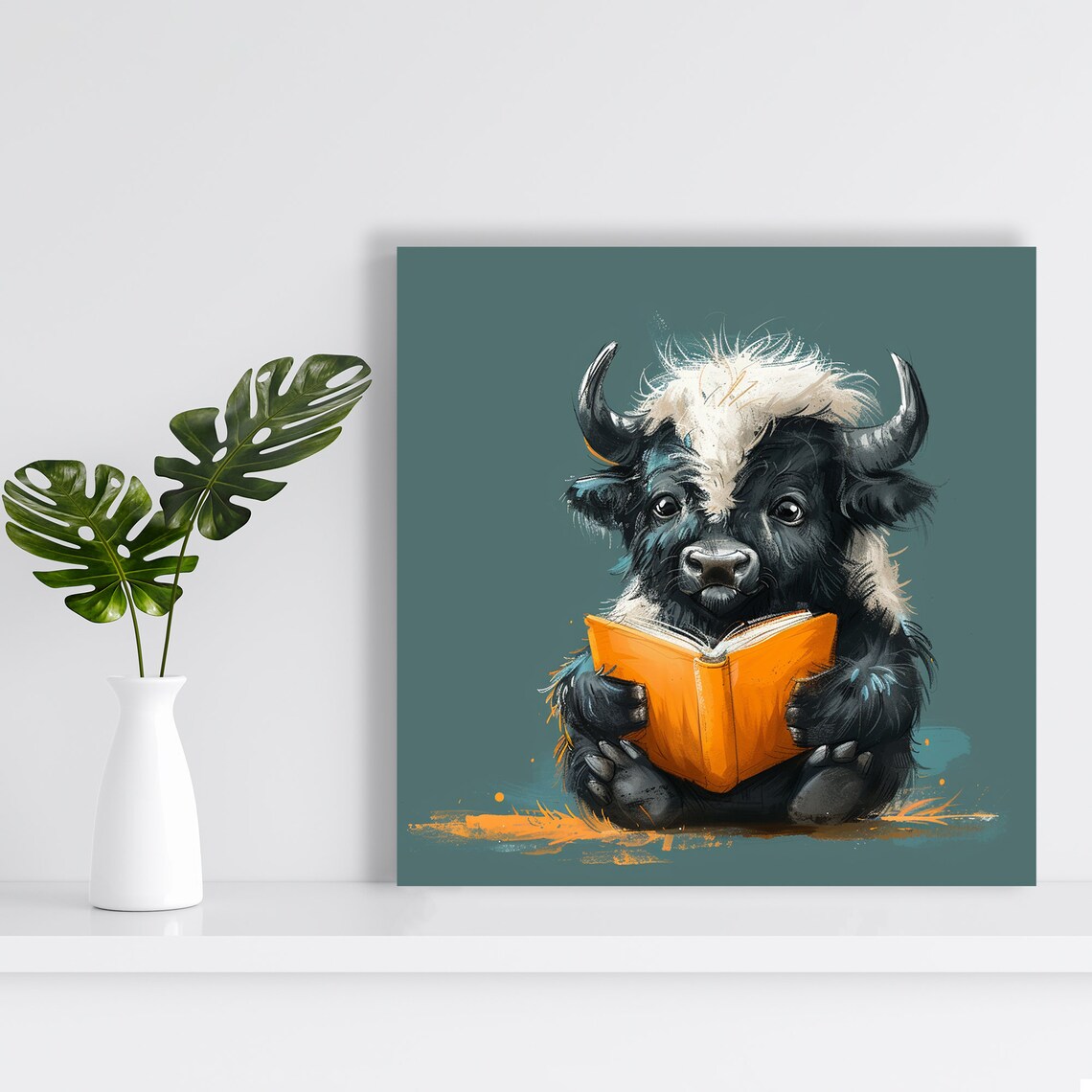 Bison Bookworm Whimsical Animal Contemporary Art Print - Image 2