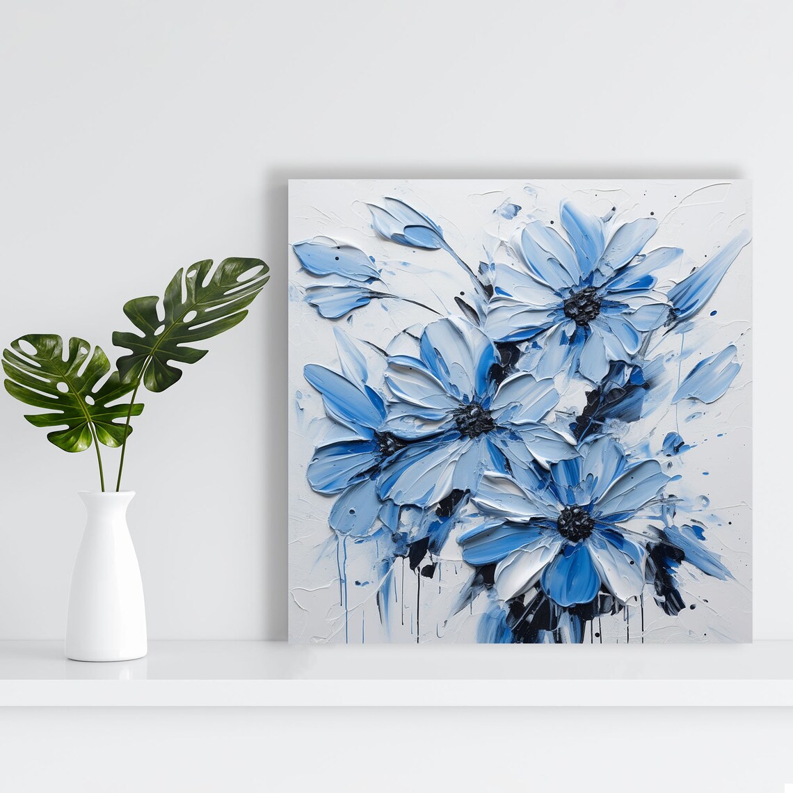 Blue Flower Bedroom Decor Wall Art Print - Image 2