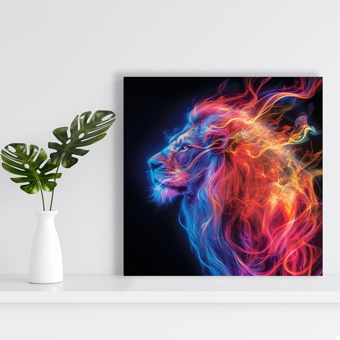 Cosmic Lion Inferno, Abstract Animal Art Print - Image 2