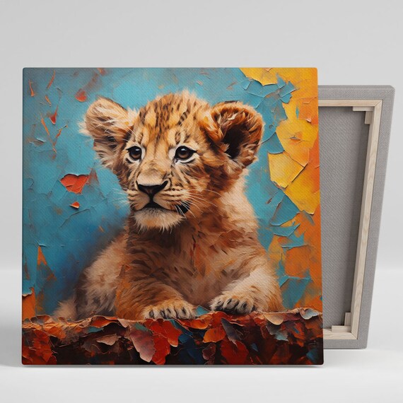 Adorable Baby Lion Cub Painted Peeling Paint Turquoise Art Poster