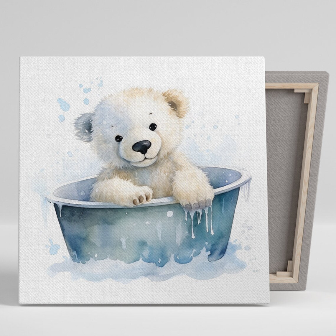 Cute Polar Bear Cub Bubble Bath Nursery Watercolor Animal Poster