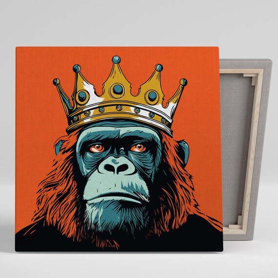 Chimpanzee Royalty Wall Art Or Poster Pop Art Modern Decor Living Room Office Game Room Bedroom Wall Art Orange Blue Gold Black
