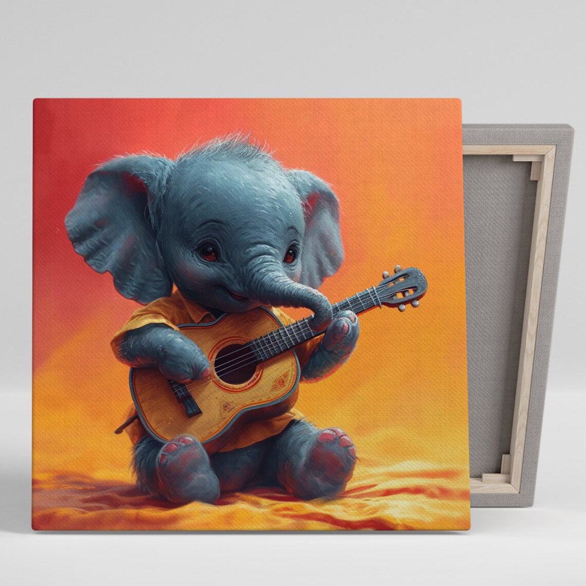 Baby Elephant Guitar Serenade Warm Sunset Nursery Animal Music Poster