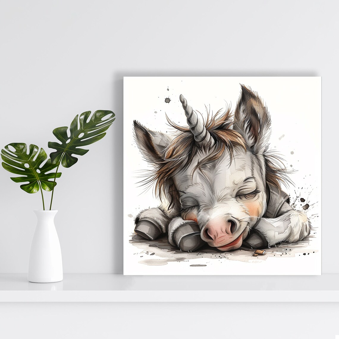 Sleeping Baby Unicorn Dreams Watercolor Whimsical Nursery Wall Poster - Image 2