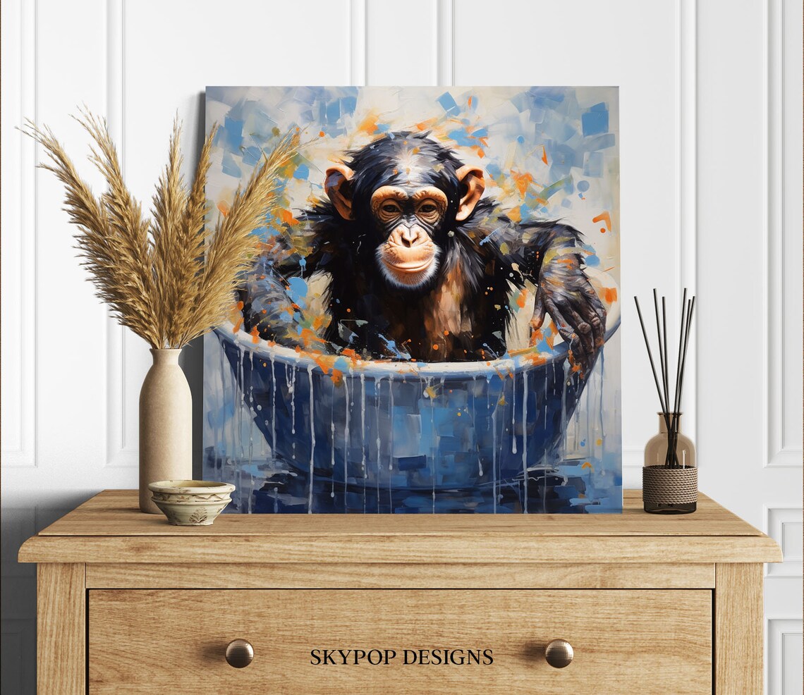 Monkey In Bathtub Poster, Bathroom Wall Art - Image 2