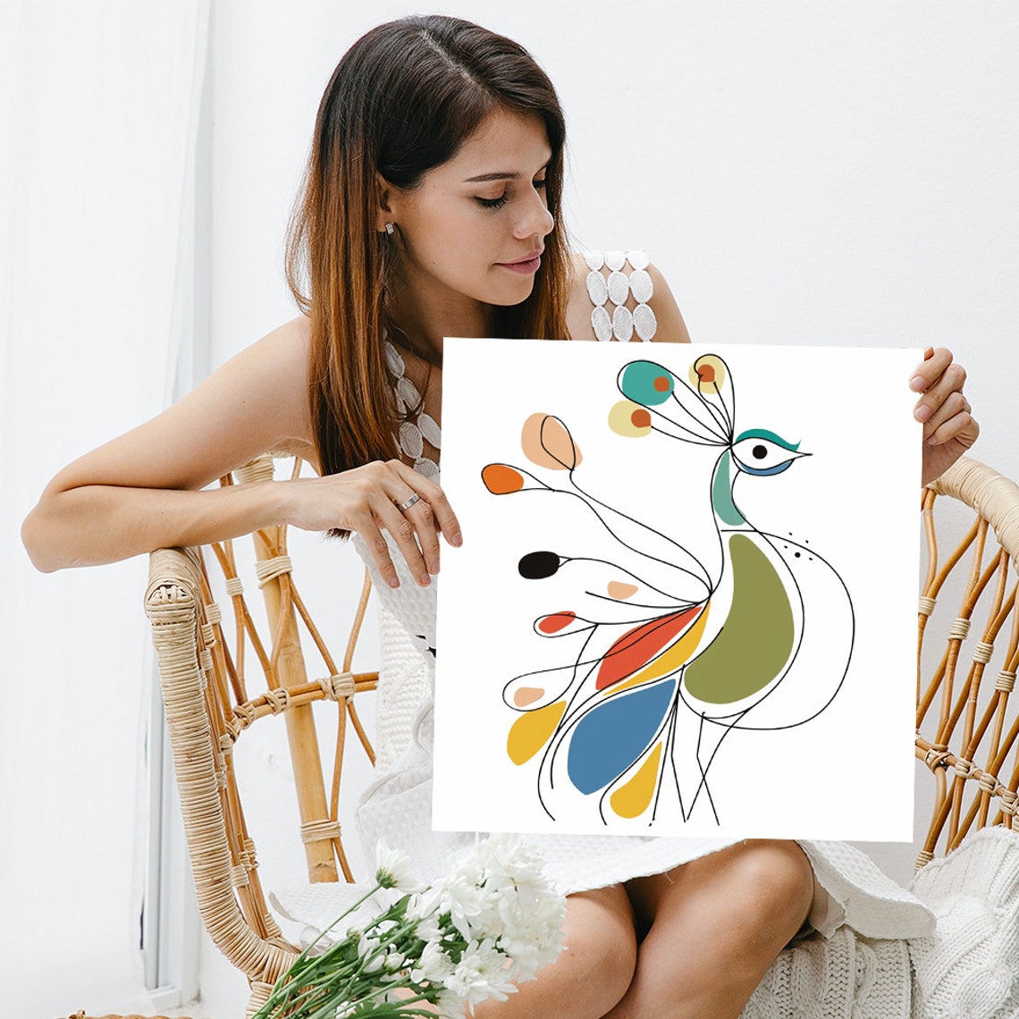 Minimalist Peacock Abstract Line Art Modern Scandinavian Wall Art - Image 3