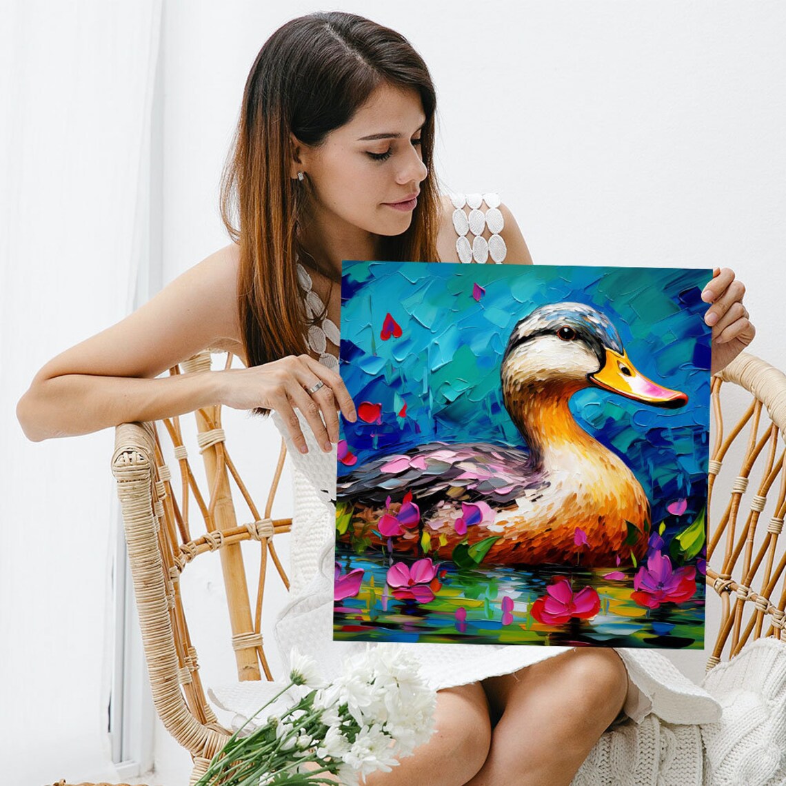 Duck With Flower Whimsical Wall Art Poster Print - Image 5