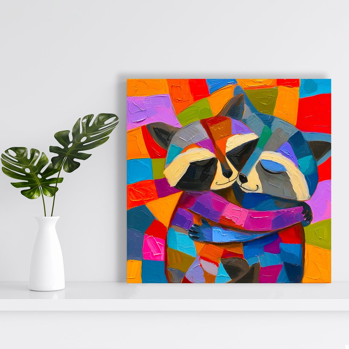 Colorful Geometric Raccoon Hug Vibrant Abstract Pop Animal Art Poster - Image 2