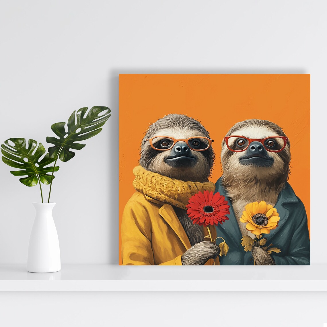 Hipster Sloths In Bloom, Bohemian Wall Art Print - Image 2