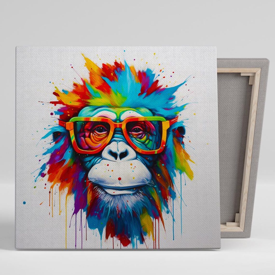 Rainbow Chimpanzee Wearing Orange Glasses Pop Art Fun Animal Poster