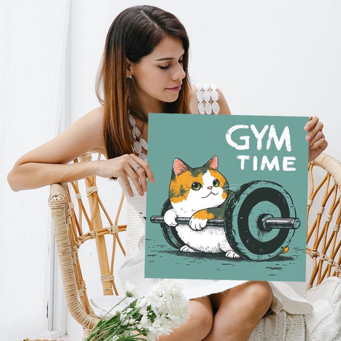 Cat Fitness Motivation, Whimsical Minimalist Art Print - Image 3