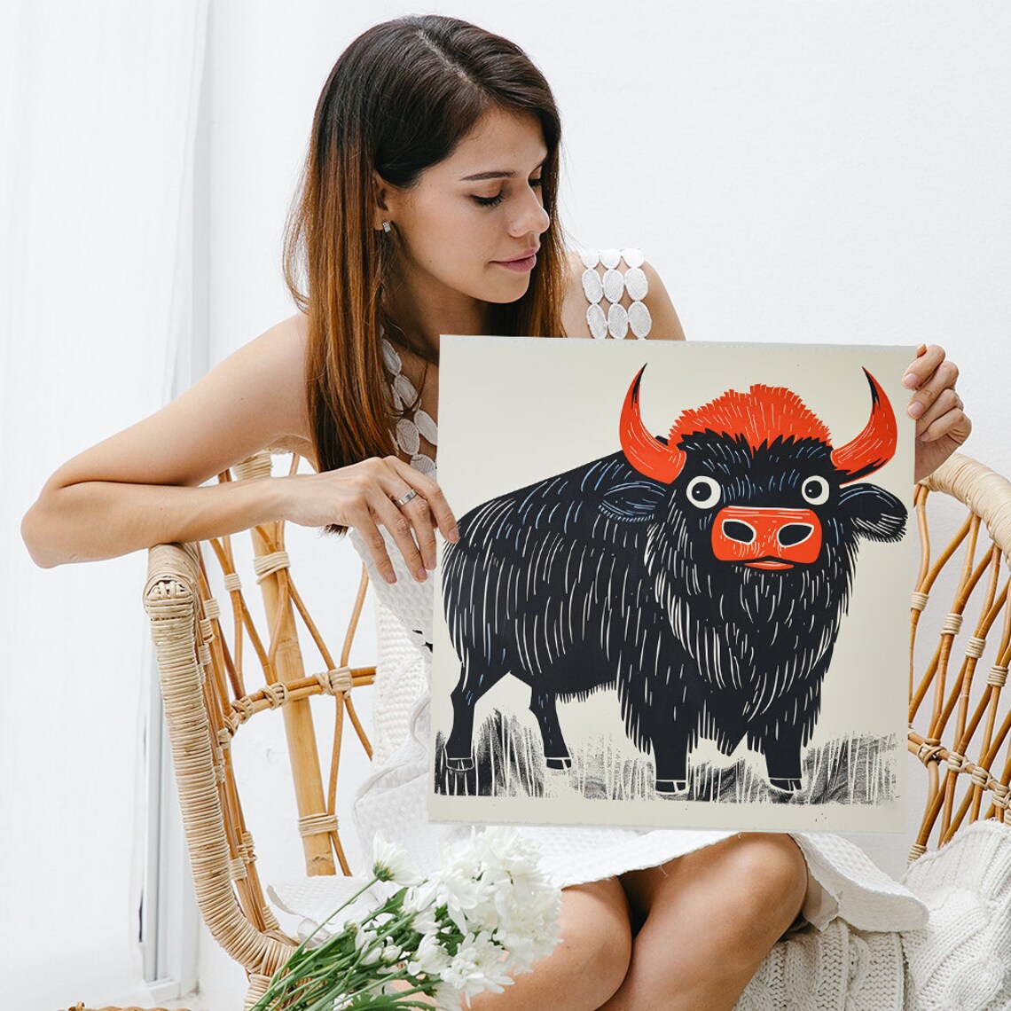 Whimsical Bison Art Print, Contemporary Rustic Decor - Image 3