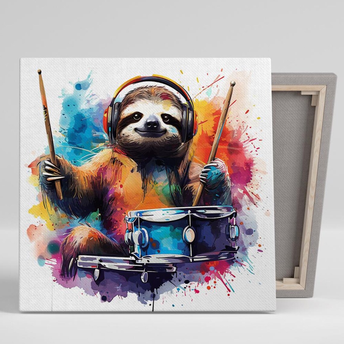 Rhythmic Sloth Splash Art, Whimsical Animal Poster