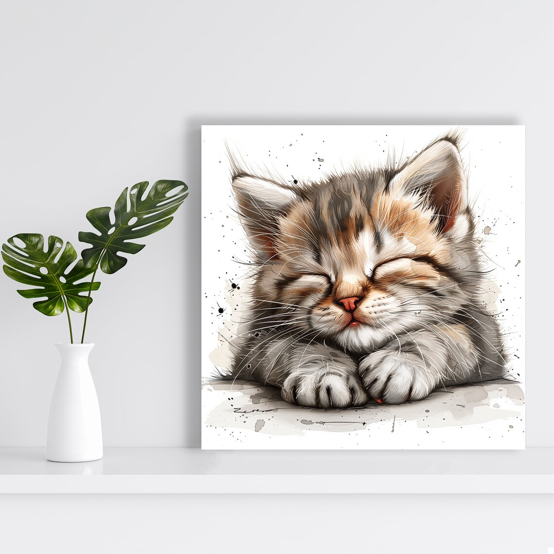 Sleepy Furball Bliss, Whimsical Scandinavian Art Print - Image 2