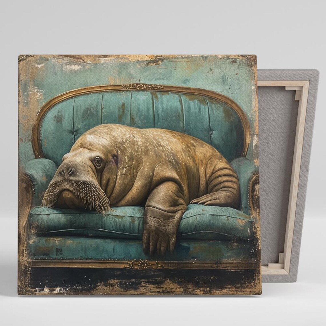 Walrus Whimsical Vintage Rustic Wall Art Print