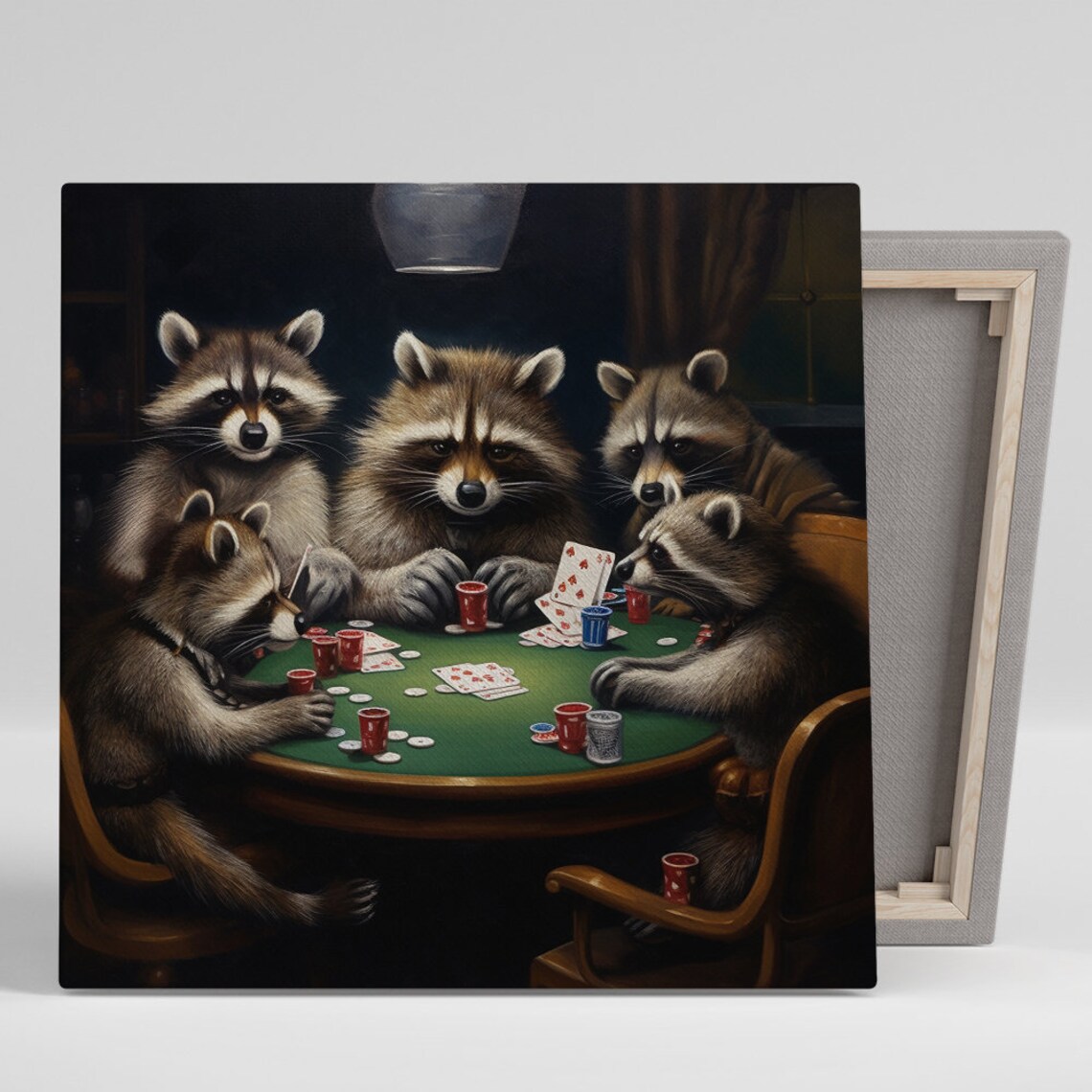 Raccoon Poker Night Whimsical Animal Game Room Poster
