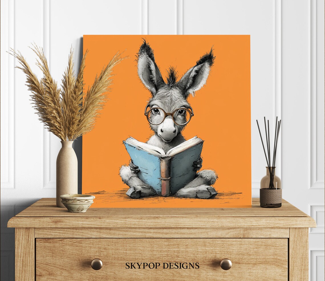 Scholarly Donkey Art Print, Whimsical Modern Decor - Image 2