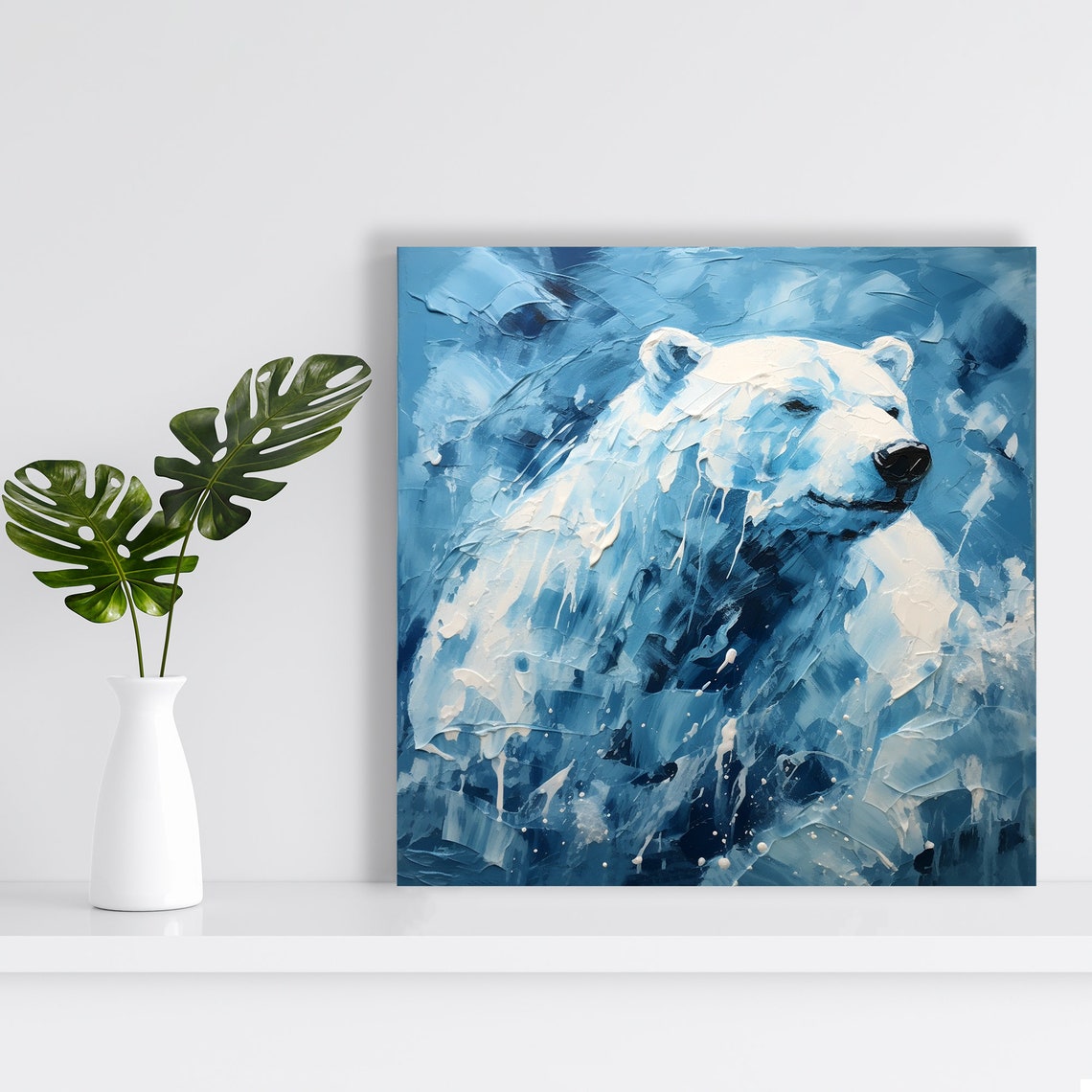 Polar Bear Portrait Blue White Expressive Brushstroke Art Poster - Image 2