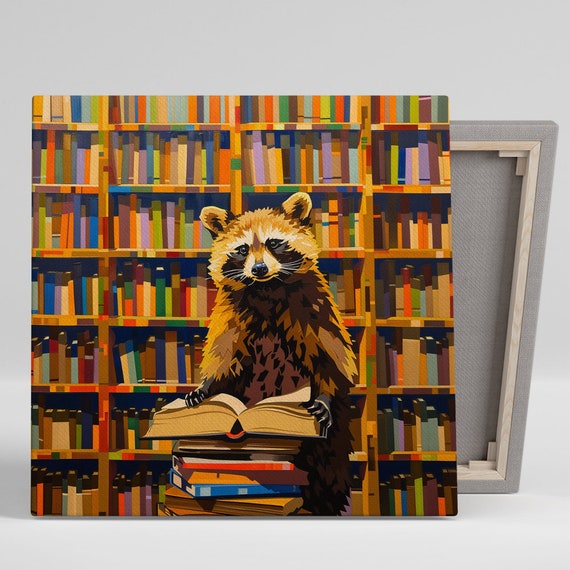 Raccoon Bookworm Bandit Wall Art Or Poster Whimsical Animal Decor Library Office Living Room Childrens Room Wall Art Multicolor