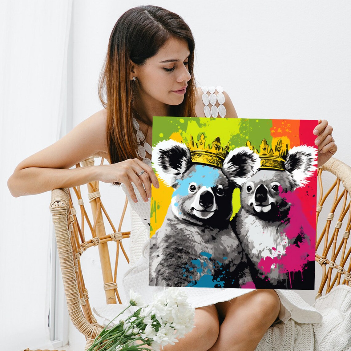 Royal Koala Duo Gold Crowns Bold Pop Art Colorful Whimsical Poster - Image 3