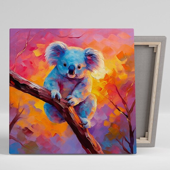 Dreamy Koala On Branch Sunset Pink Orange Blue Colorful Nursery Art Poster