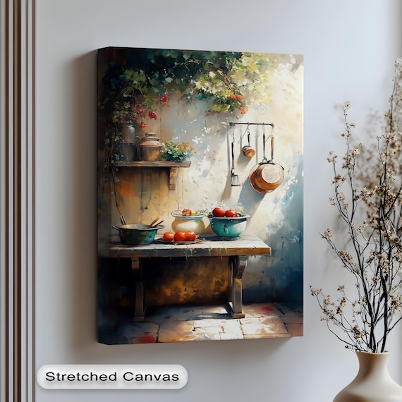 Italian Kitchen Rustic Tomato Table Copper Pots Mediterranean Poster