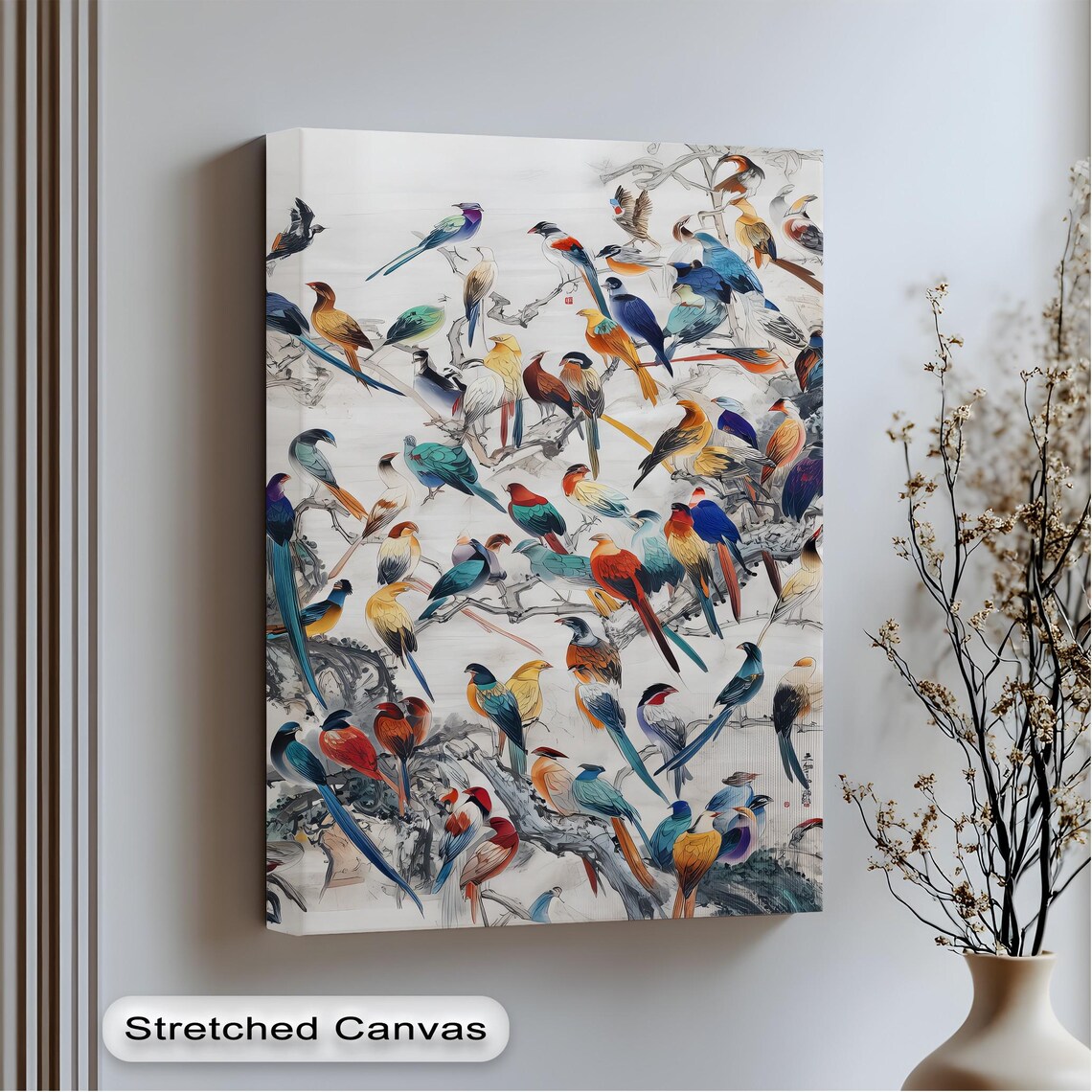 Colorful Birds on Branches Watercolor Style Bird Art Gallery Poster