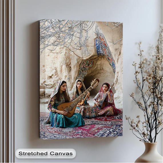 Turkish Women Canvas Prints Traditional Music Scene With Gold Framed Wall Art