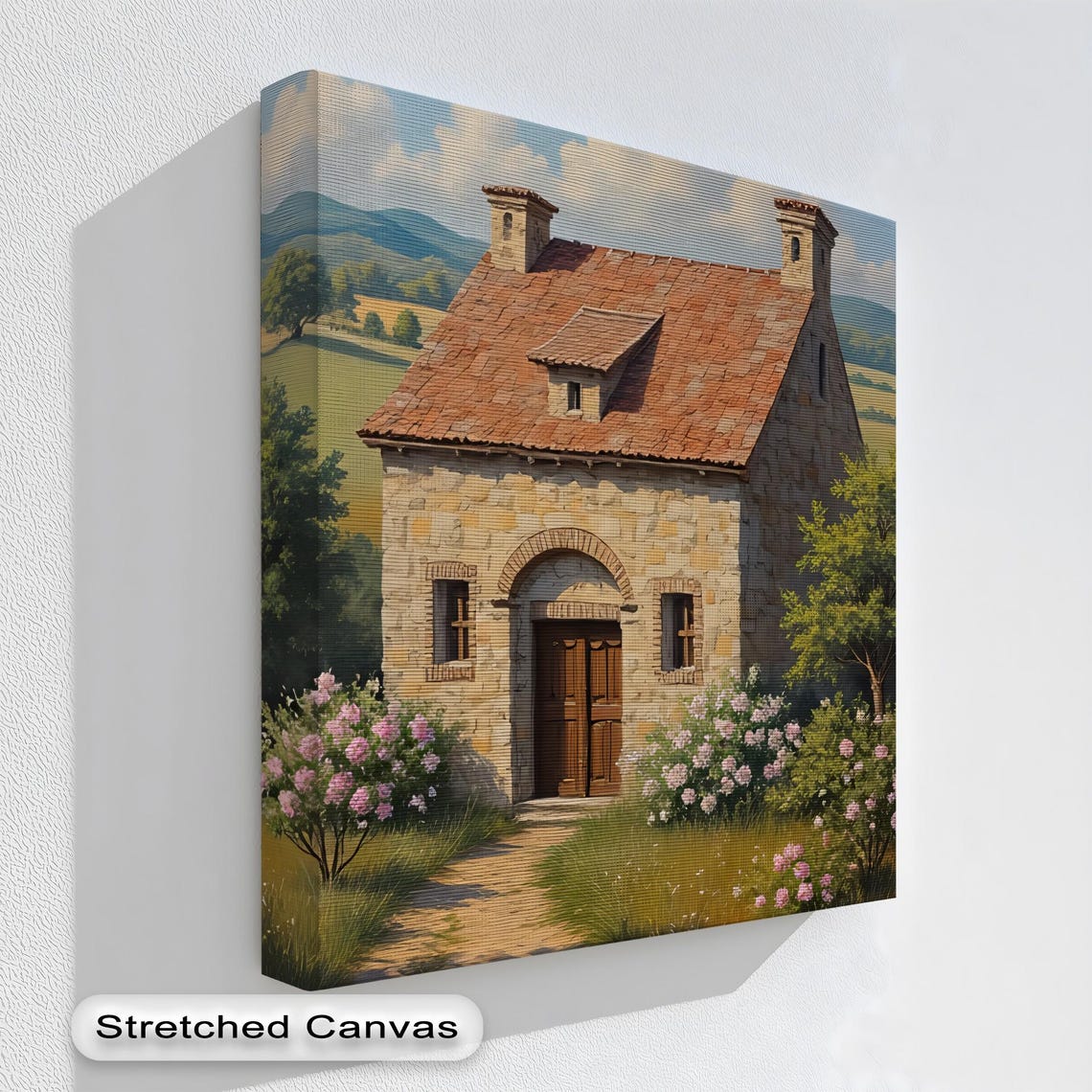 Rustic Stone Cottage Countryside Farmhouse Hydrangea Garden Poster